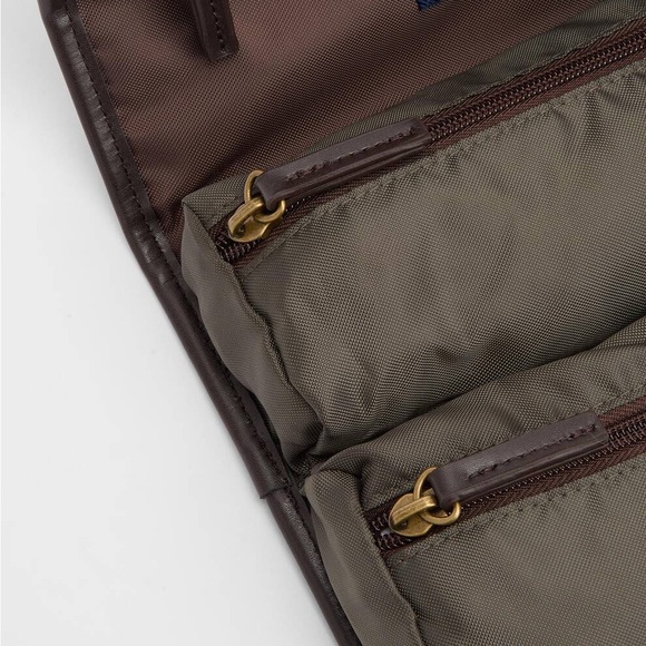 Barbour Dark Olive and Brown Leather Travel Toiletry Bag brand new - Picture 14 of 14